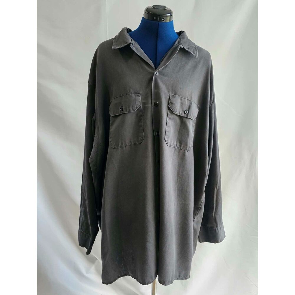 Vintage Dickies 2X-Tall Workwear Utility Shirt Sage Gray Long Sleeve
